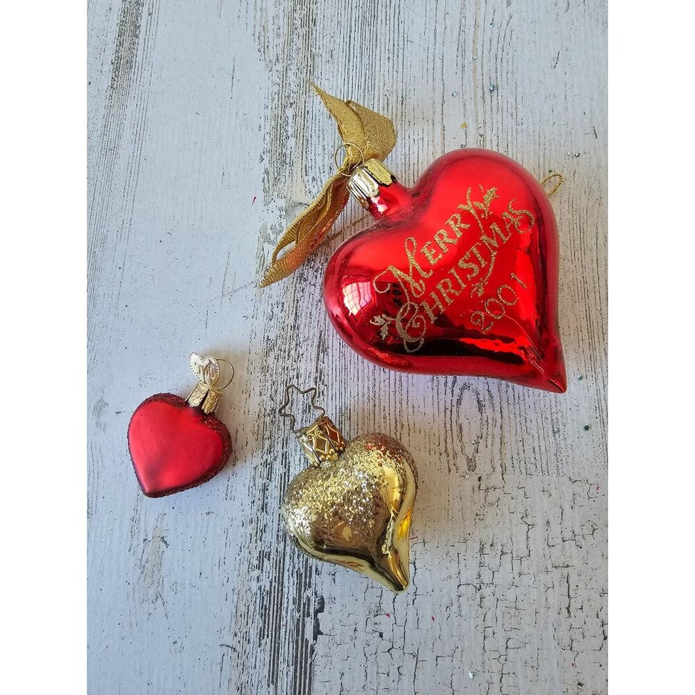 OWC Old world‎ heart Glass glitter Gold ornament set inge glas Valentine's
